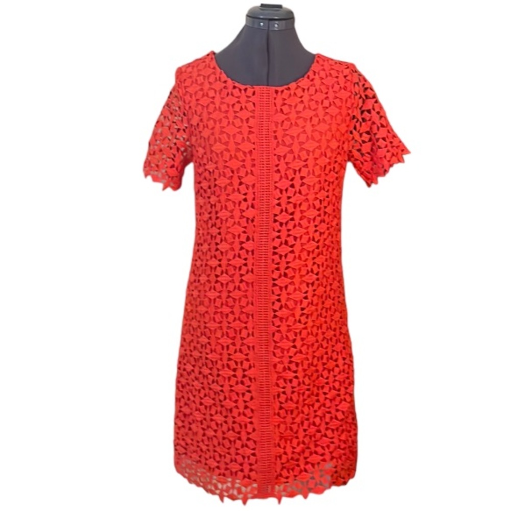Molly Braken Orange Geometric Lace Shift Dress Size Small